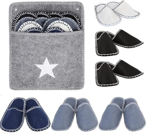 CXINLky Juego de zapatillas de casa de invitados de fieltro, antideslizantes, con bolsa de almacenamiento, zapatillas para invitados, tallas 36-45, ideales para familia, hotel, viajes, multicolor,