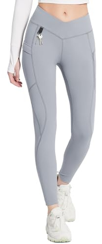 BALEAF Leggings Termici da Donna con Tasche Jeggings Pantaloni da Trekking Invernali idrorepellenti a Vita Alta Grigio