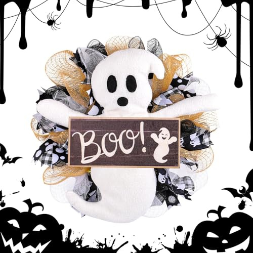 Spök Krans Hängbar, Realistisk och Festlig Girlang Dekoration | Halloween Spöke Nät Krans för Öppen Spis, Fönster, Entré, Trädgård, Vägg, Staket, Matsal och