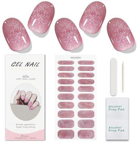 JMEOWIO Gel Nail Stickers Pink White Semi Cured Gel Nail Strips Wraps UV/LED Nails Art Design Decoration Accessories