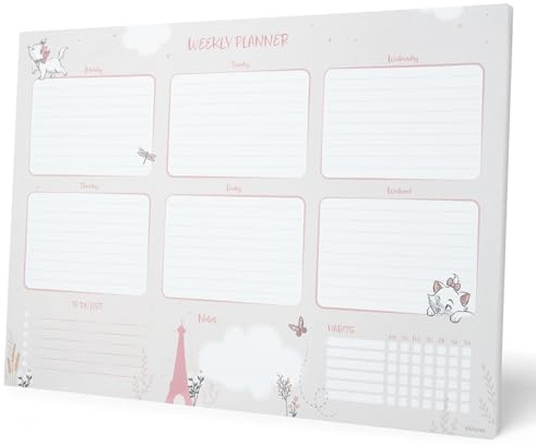 Grupo Erik Planner Settimanale da Tavolo A4 Disney Minou Aristogatti - Planning Settimanale Orizzontale con 54 Fogli a Strappo, Spazi per Ogni Giorno e Note | Weekly Planner, To Do List Planner