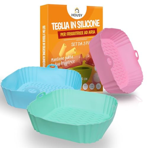 HOUSY 3 Teglie Quadrate per Friggitrice ad Aria - Accessori in Silicone - Contenitori per Cestello 20x20cm (20x20cm Quadrate)