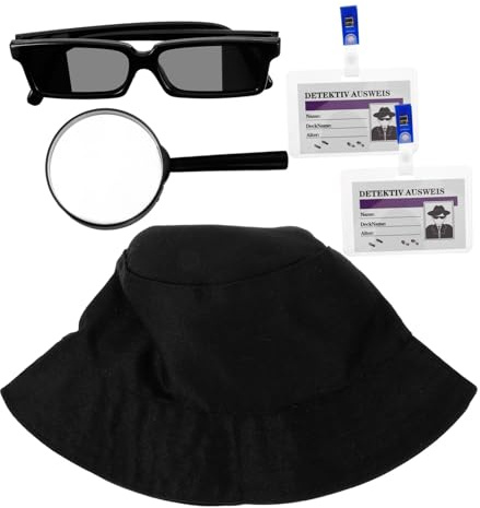 TOBBOMEY Set di Gioco da Detective per Ragazzo Ragazza Cappello Nero e Plastica, Accessori per Attività di Investigazione e Travestimenti di Ruolo per Stimolare L'immaginazione