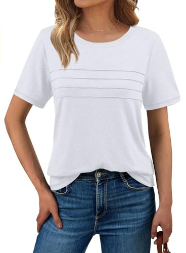 Haslike Maglietta Estiva da Donna vestibilità Ampia Tinta Unita Maglietta a Maniche Corte Top, Bianco, S