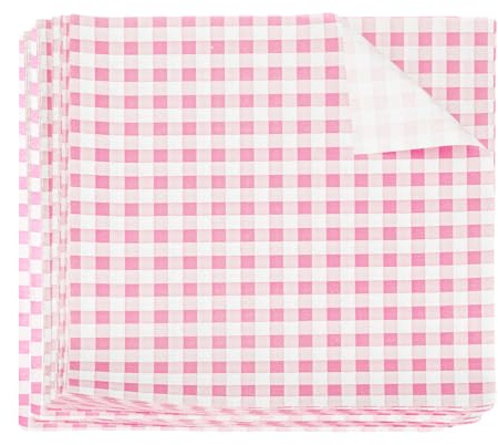 QUARKZMAN 300 Fogli Carta Oleata Quadrata a Quadretti 18x18cm Carta da Imballaggio per Alimenti Cerata Secchi Assorbente per Forno Cestini da Picnic Pane Hamburger, Rosa