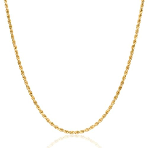 MIORE Collier Femme, Maille Corde Torsadée, Argent Sterling 925 Plaqué Or 18 Carats, Largeur 2 mm, Chaine Femme, 50 cm, Fermoir Mousqueton, Fabriqué en Italie, Bijoux Femme avec Boite a Bijoux