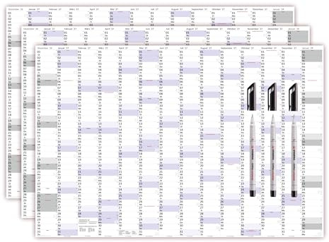 3 Stück XXXL Wandkalender Special A0 2027 nass abwischbar + 3 Folienstifte (Format 120 x 80cm) Jahresplaner Wandplaner gerollt mit extra großen Tageskästchen zur optimalen Verwendung