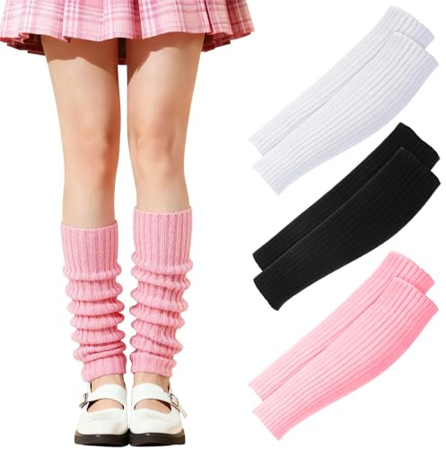 Lot de 3 paires de jambières tricotées pour femme - Jambières d'hiver douces pour la peau - Jambières des années 90 - Pour femme - Pour le ballet, la danse, le yoga, la vie quotidienne, cadeaux