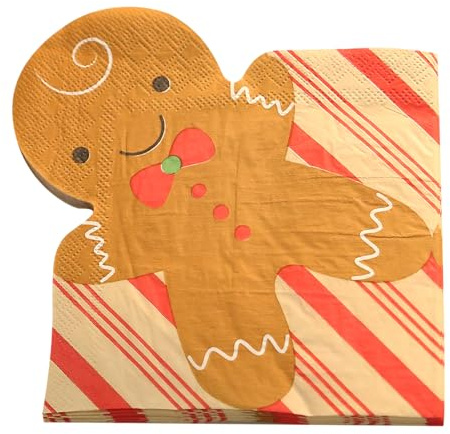 Nymora Serviettes de Noël décorées - 20 serviettes de Noël avec motifs de personnages de pain d'épice & de branches, 33x33cm pour déco de table, découpage & technique de serviette