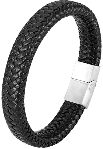 Mochity läderarmband herr, 21 cm armband för män, svart, brun, blå, grön, röd, vit, fars dag, gåva för pappa, smycken män, pappa present