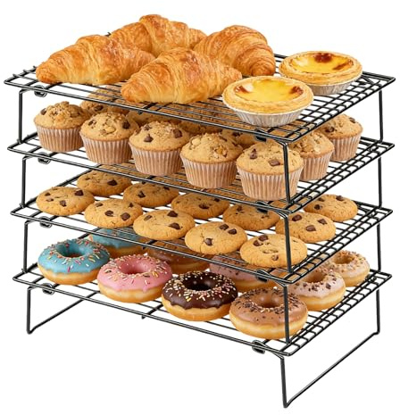Sifxouped Set di 4 Griglie di Raffreddamento, impilabili, 40x25 cm, con Rivestimento Antiaderente, Pieghevoli, per Biscotti e Torte, Senza BPA, Resistenti al Forno e Lavabili in lavastoviglie