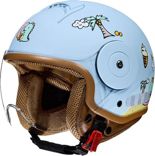 Caimcie Casco da Moto per Bambini con Visiera Parasole, Certificato ECE/DOT, Simpatico Casco Jet, Casco da Scooter, Casco da ciclomotore per Ragazzi e Ragazze, Adatto per età 5-12 Anni C,50-54CM