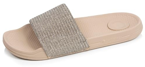 Isotoner Mules - Claquetas para mujer, ultra cómodas, fáciles de poner, EU,, Beige Rhinestone, 39 EU
