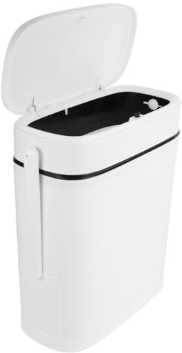 EXHUMKY Toilet Brush and Plastic Waste Can with Lid, Compact Bathroom Garbage Bin for Narrow Spaces, White Integrated Storage Holder for Home and Toilet Use