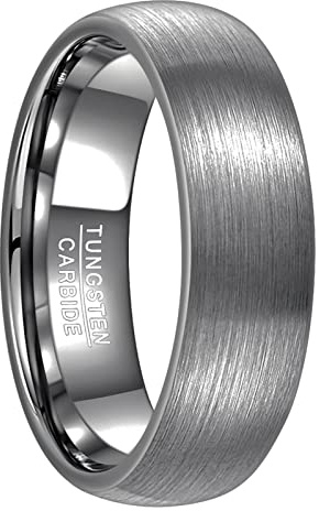 NUNCAD 6/7mm Dome Silver Gold Tungsten Carbide Ring for Men Women Wedding Engagement Promise Band Rings with Brushed Comfort Fit Size J 1/2-Z+3