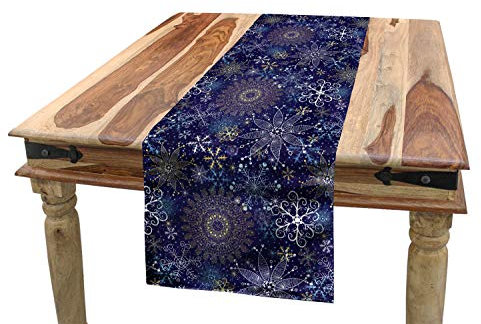 ABAKUHAUS Dunkelblau Tischläufer, Schneeflocken Weihnachten Kunst, Esszimmer Küche Rechteckiger Dekorativer Tischläufer, 40 x 300 cm, Dunkelblau Weiß