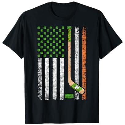 Irish USA Flag Leprechaun Lucky Hockey St. Patrick's Day T-Shirt