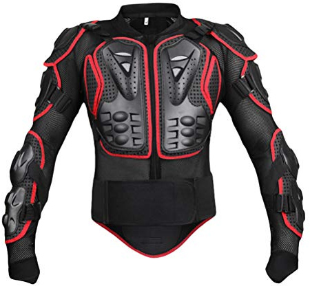 JEELINBORE Chaqueta de moto para hombre, protector de espalda, ropa de moto, motocross, protectores, chaqueta para mujer, color negro y rojo, L, negro rojo, L