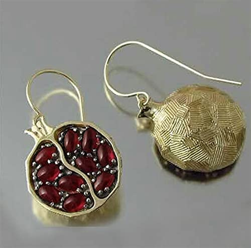 WERWER Ohrringe Vintage Obst Fresh Rot Granat Anhänger Halskette Gold Farbe Harz Stein Granatapfel Schmuck Geschenk for Frauen Geschenke Zubehör (Metal Color : Earring)