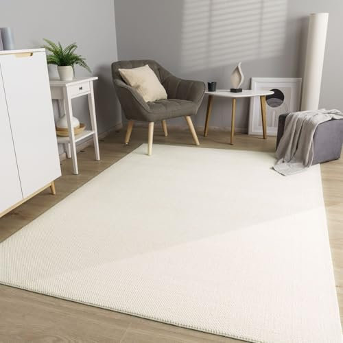 TT Home Wohnzimmer Teppich Esszimmer Kurzflor Boho Design Skandi Flauschig Unifarben, Farbe:Creme, Größe:200x280 cm