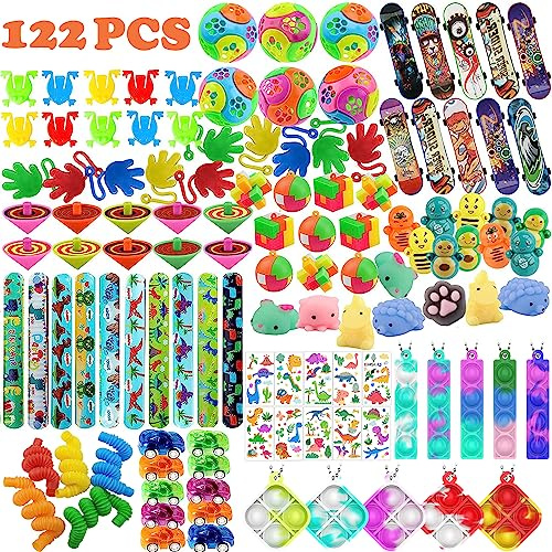 SXFENG Cadeau Anniversaire Enfants, Jouets Assortiment Accessoire Gadgets Set, Party Favors Anniversaire Enfant, Halloween, Stuffers Noël, Prix du Trésor Cadeau pour Fille Garçon (122pcs Mélange)
