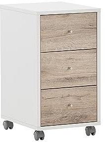 Schildmeyer Rollcontainer Reno 400, 152170, weiß/wildeiche Dekor, 32,6 x 39,1 x 59,7 cm