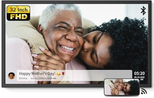 NexFoto 32 tum extra stor digital bildram 64 GB Bluetooth-högtalare, WiFi digital fotoram FHD-ljussensor, fjärrkontroll, svängbart montering, konstdekorram för galleri, dela foton via app