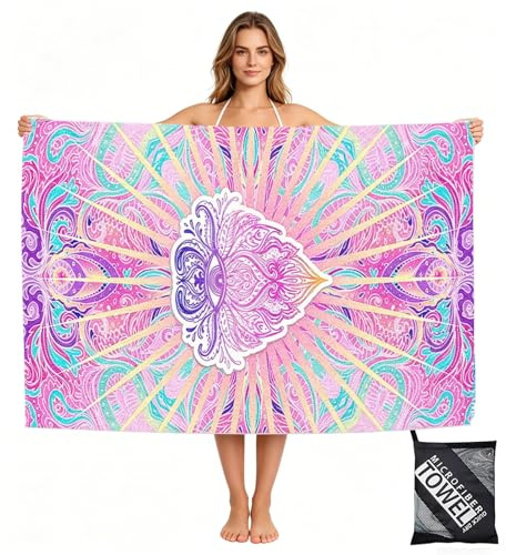 yayafunfun Large Quick Dry Microfibre Beach Towels for Adults, 160X90cm Pink Eyes Bath Towel Travel Towels with Pocket, Lightweight Beach Towel for Women Men Sun Lounger Travel Swim Holiday Sports