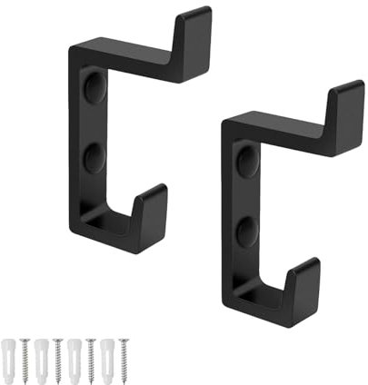 Ganci Appendiabiti Nero, 2 Pezzi Appendi Accappatoio Bagno, Design a Doppio Gancio, Finitura Nero Opaco, Ganci Appendiabiti da Parete per Soggiorno, Bagno, Cucina, Ufficio 0XBIT