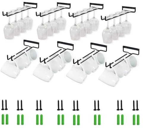 HEYOUTH Weinglashalter,Gläserhalter Hängend,Gläserhalter,8 Stück 30cm Gläserhalter zum Aufhängen Eins Hält 32-48 Weingläser, mit Schrauben & Dübeln für Familie Restaurant Hotel bar,Schwarz