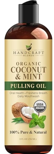 Handcraft Blends Coconut Oil Pulling for Teeth and Gums with Peppermint Oil - Organic Coconut Oil Pulling Oil Mouthwash for Fresh Breath, Oral Health and Cleaner Teeth and Gums - 8 Fl oz