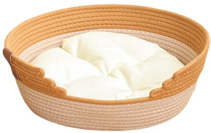 MagiDeal Cesto per Lettino per Gatti in Corda di Cotone Intrecciata, Letto per Dormire con Cuscino, Cuccia Portatile AntiGraffio per Animali Domestici, S