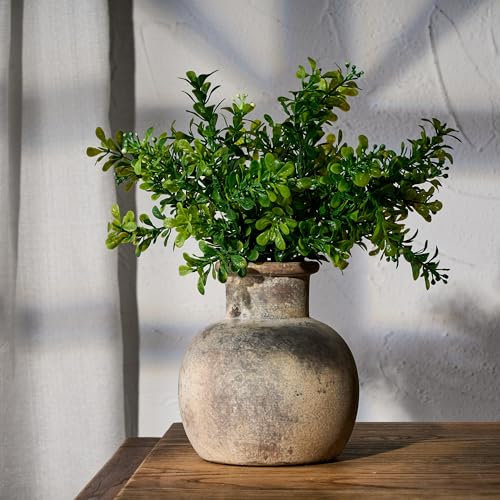 PORCER 6 Inch Antique Ceramic Vase, Terracotta Vase Boho Decor Farmhouse Decorative Vase, Rustic Vase for Home Decor, Living Room, Entryway, Wedding - Grey