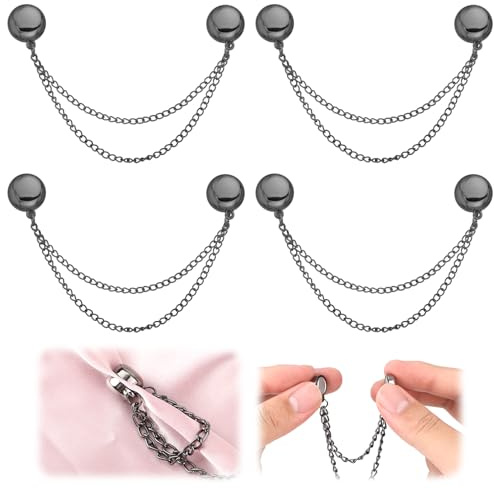 4pcs Multi-Function Magnetic Clothing Clips, Zinc Alloy Magnet Clothing Clips Magnetic Buttons for Clothing Stylish Magnetic Clothing Clips with Chain for Clothes Pants Shirts (Gun Black)