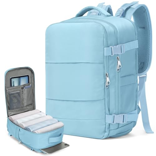 Samfolk Mochila viaje Cabina avion 40x20x25 Mochila viaje 12 Bolsillos Mochilas de viaje para avion de Separado para Zapatos Bolsa de Mano, 20L (Azul, 40x20x25)