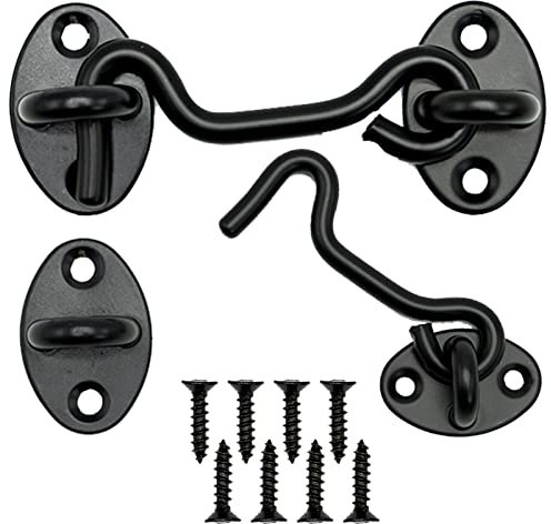 2 ganci tempesta con occhielli, in acciaio inox, per porta basculante in legno, persiane, cancello da giardino, 8 viti di montaggio (7,5 cm)