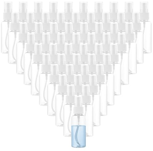 MIVIDE 60pcs Flacon Vaporisateur 50ml, Flacon Spray Vide Plastique, Vaporisateur Vide Transparent Réutilisable pour Voyage, Nettoyage, Parfum, Soin Peau