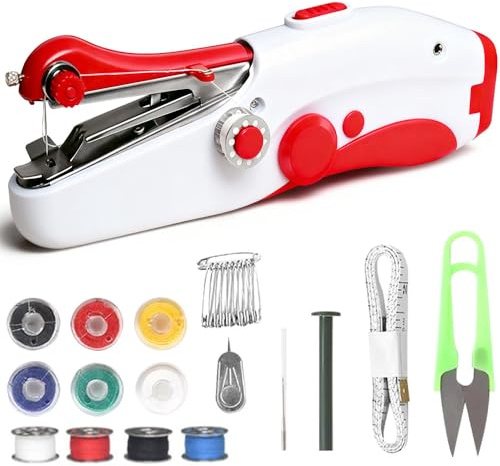 Máquina de Coser Portátil, Mini máquina de coser manual Con accesorios de costura, Mini Máquina de Coser Electrica para Principiantes y Adultos, para Ropa, Telas, Cortinas, Bricolaje.（Roji）