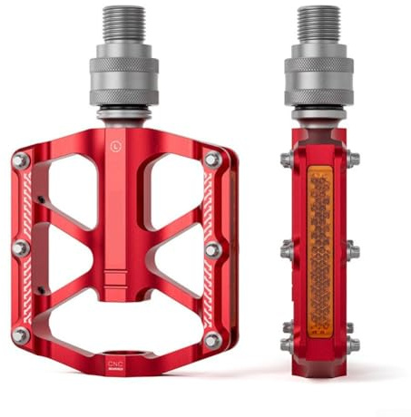 Honseadek Pédale de vélo pliable à 3 roulements à dégagement rapide pour vélo pliant, design compact pliable avec tige en acier au molybdène chromé (rouge)