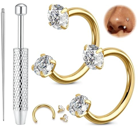 Chriscoco 16G/18G/20G G23 Titanio Piercing Nariz Argento 8mm Piercing Septum Oro CZ Piercings Oreja Negro Piercings Helix Labret Cartílago Daith Para Mujere Hombre