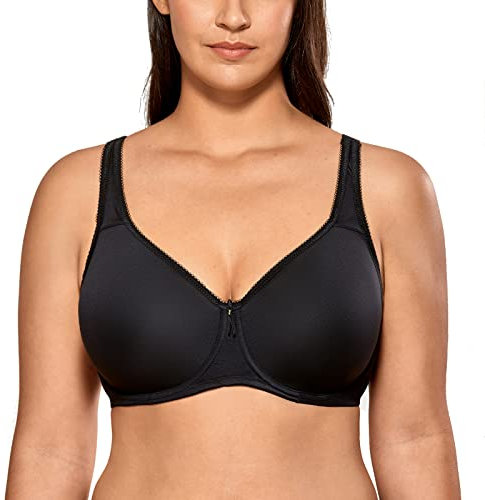 DELIMIRA Damen mit Bügel Nahtlose Vollschalen T-Shirt BH Gepolstert Große Größen Schwarz 95E