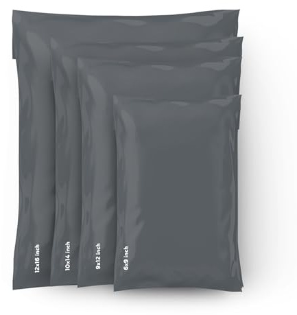 Straame,100 bolsas de plástico con cierre automático postal mixto,Sobres para enviar ropa, postal, embalaje, bolsas de envío,A prueba de templado, bolsas de envío medianas seguras,Tamaños mixtos,Gris
