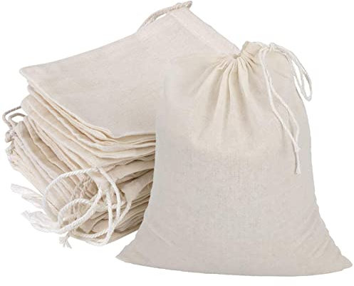 GIYOMI 20 PCS Reusable Cotton Drawstring Muslin Bags, Natural Unbleached Cotton Cheesecloth Coffee Tea Brew Nut Milk Bags (6 x 8 inches)