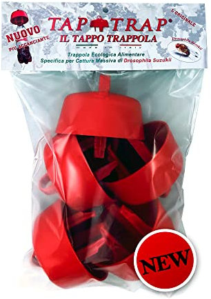 Tap-Trap ROUGE - 5 BOUCHONS PIÈGE ORIGINAUX + LE VÉRITABLE APPAT ÉCOLOGIQUE protège cerises fraises mûres framboises groseilles myrtilles Drosophila Suzuki frelons guêpes