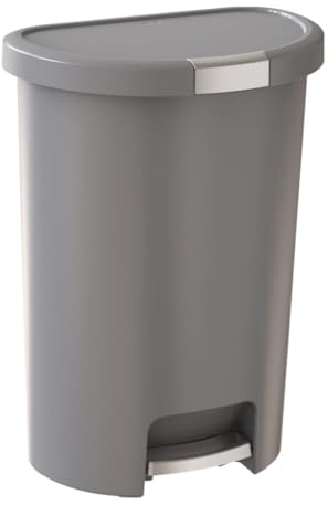 Curver Infinity 45.5 Liter / 13 Gallon Plastic Kitchen Trash Can with Foot Pedal and Locking Lid - Perfect for Household Use Indoor for Garbage Disposal or Recycling, Grey