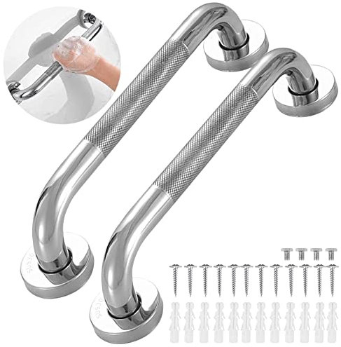 2PCS Barre d'Appui Dans Salle de Bain, Barre d'appui en Acier Inox Poignée de Baignoire SUS 304 Poignée de Sécurité dans Chrome, Poignée Douche Barres de Sécurité Murale pour Personnes