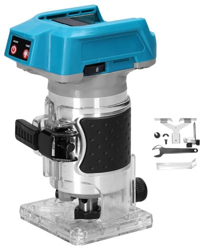 VISLONE Wood Router,Electric Hand Trimmer 6 Variable speeds,Wood Trimmer 600W 18000RPM,Wood Palm Router Tool with LED Light,Trim Router Chuck Diameter 6.35 mm,Applicable to Carpentry,Craft Engraving