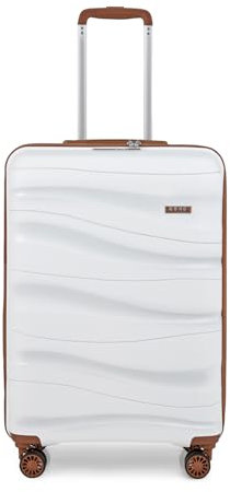 KONO Koffer Trolley 55cm Reisekoffer Leicht Hartschalenkoffer mit TSA Schloss Zwillingsrollen Rollkoffer 4 Rollen (Creme Weiß)