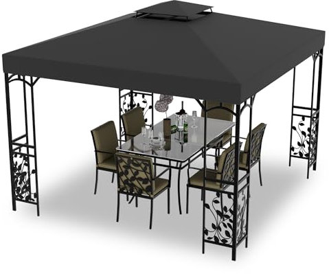 Ikodm 3x3m Pavillondach Wasserdicht, Pavillon Ersatzdach Partyzelt ersatzbezug Doppeldach Schutzhaube UV-Schutz Pavillonabdeckung Festzelt überdachung Grau