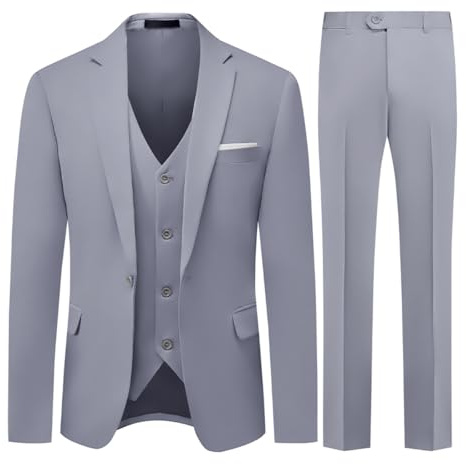 Allthemen Mens 3 Piece Stretch Suits 1 Button Business Suits Light Grey L